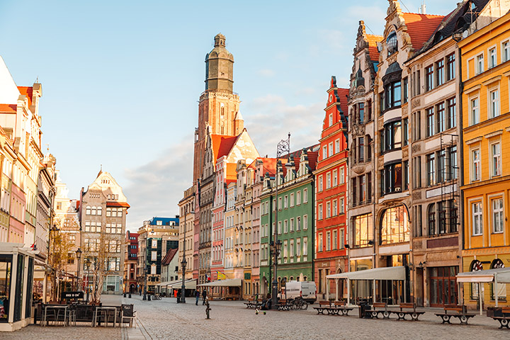 morning view of the sights of the city of wroclaw in poland